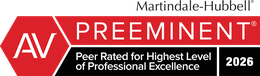 Martindale-Hubbell AV Preeminent rating, 2026 — peer rated for highest level of professional excellence